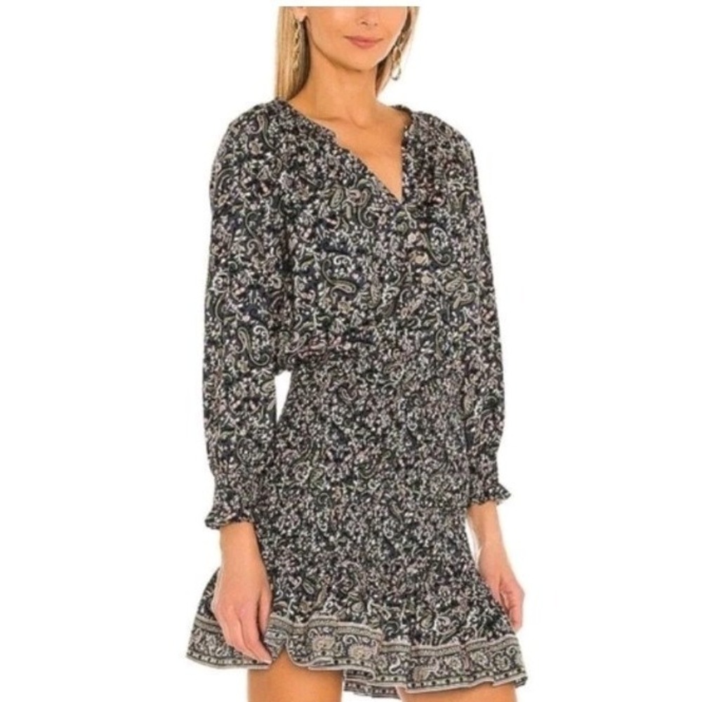 Veronica Beard Karlina Smocked‎ Waist Dress Ruffled Paisley Block Print Size M